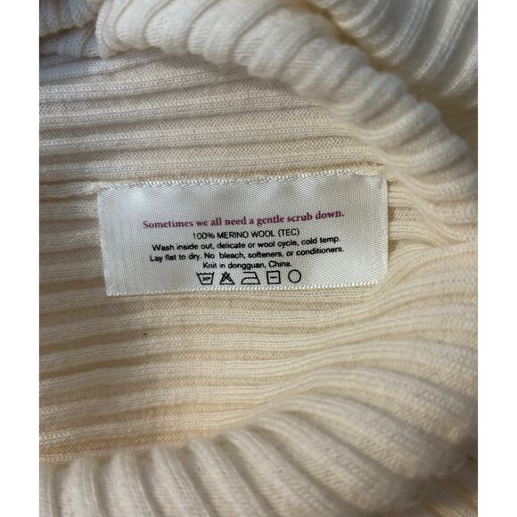 MM Lafleur Short Sleeve Shirt Women's Small Cream Ribbed Merino Wool Mock Neck - Picture 8 of 8